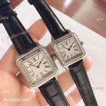 Cartier Santos-Dumont Diamond Replica Watch Black Leather Strap